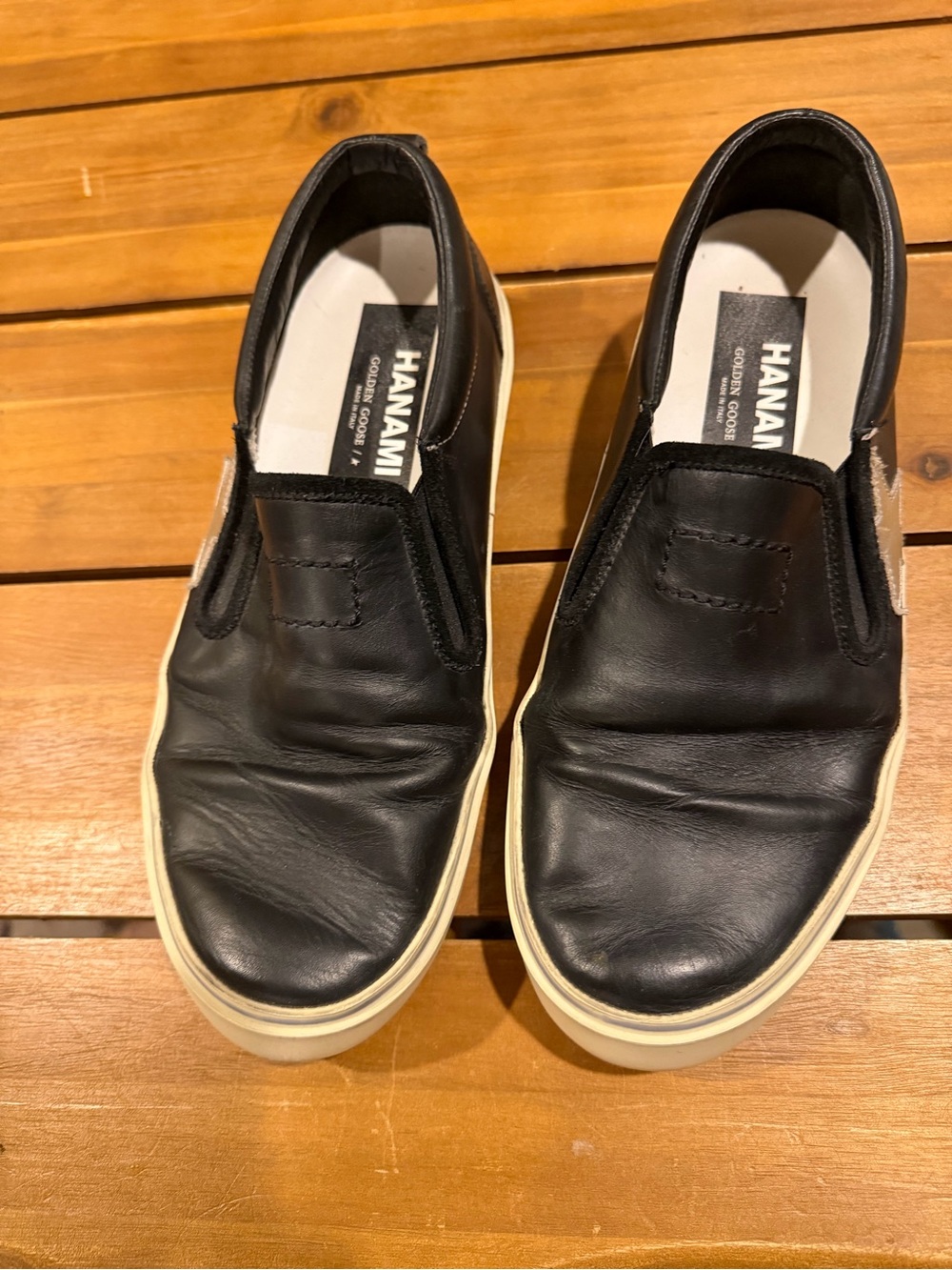 Golden Goose Black Leather Slip-On Sneakers with White Sole Unisex EU Size 39